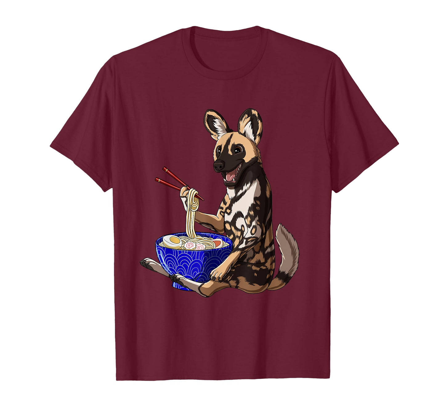 Japanese Noodles Kawaii Ramen Bowl Funny African Wild Dog T-Shirt