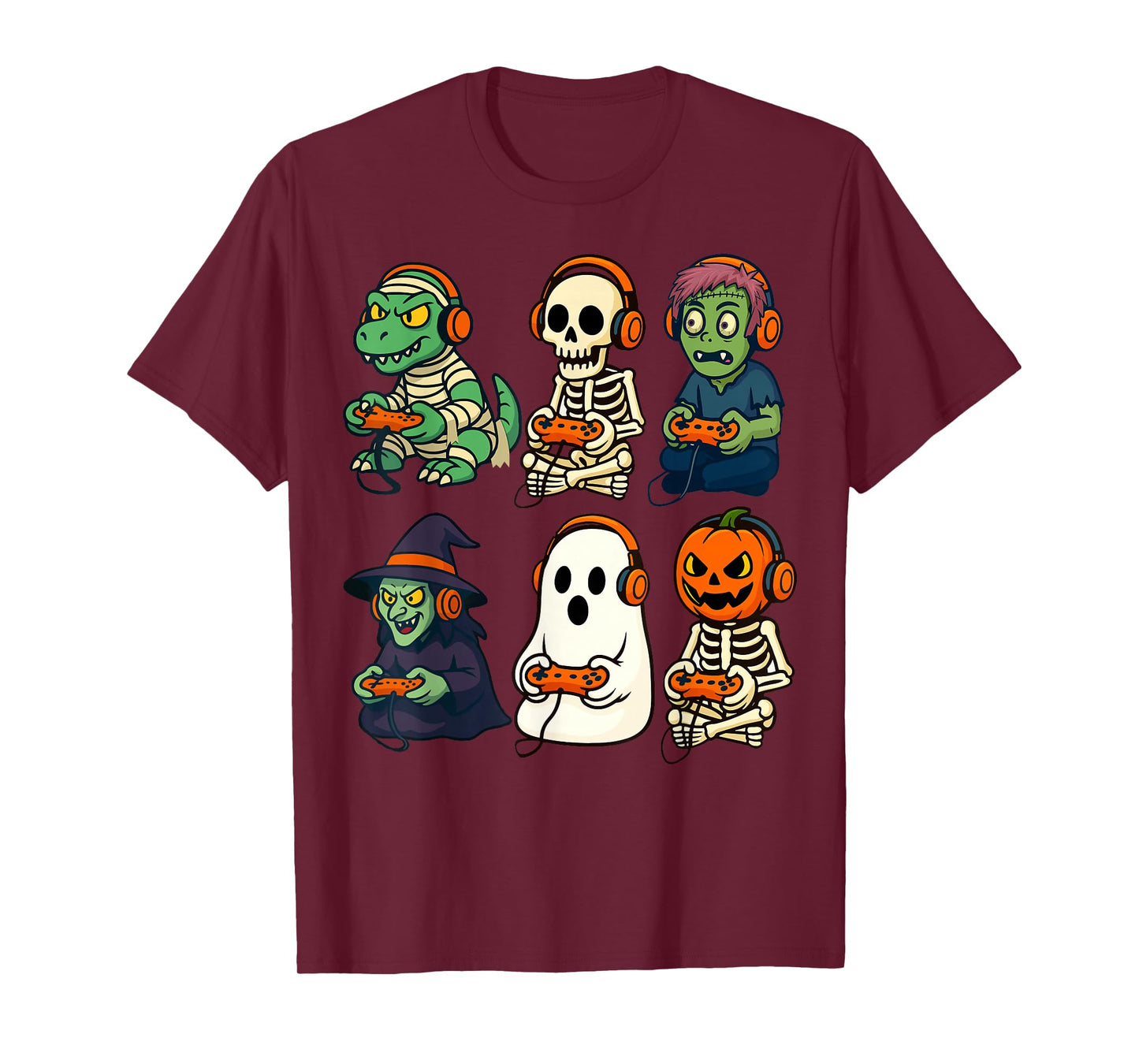 Halloween Boys Kids Gamer Dinosaur Skeleton Ghost Witch T-Shirt