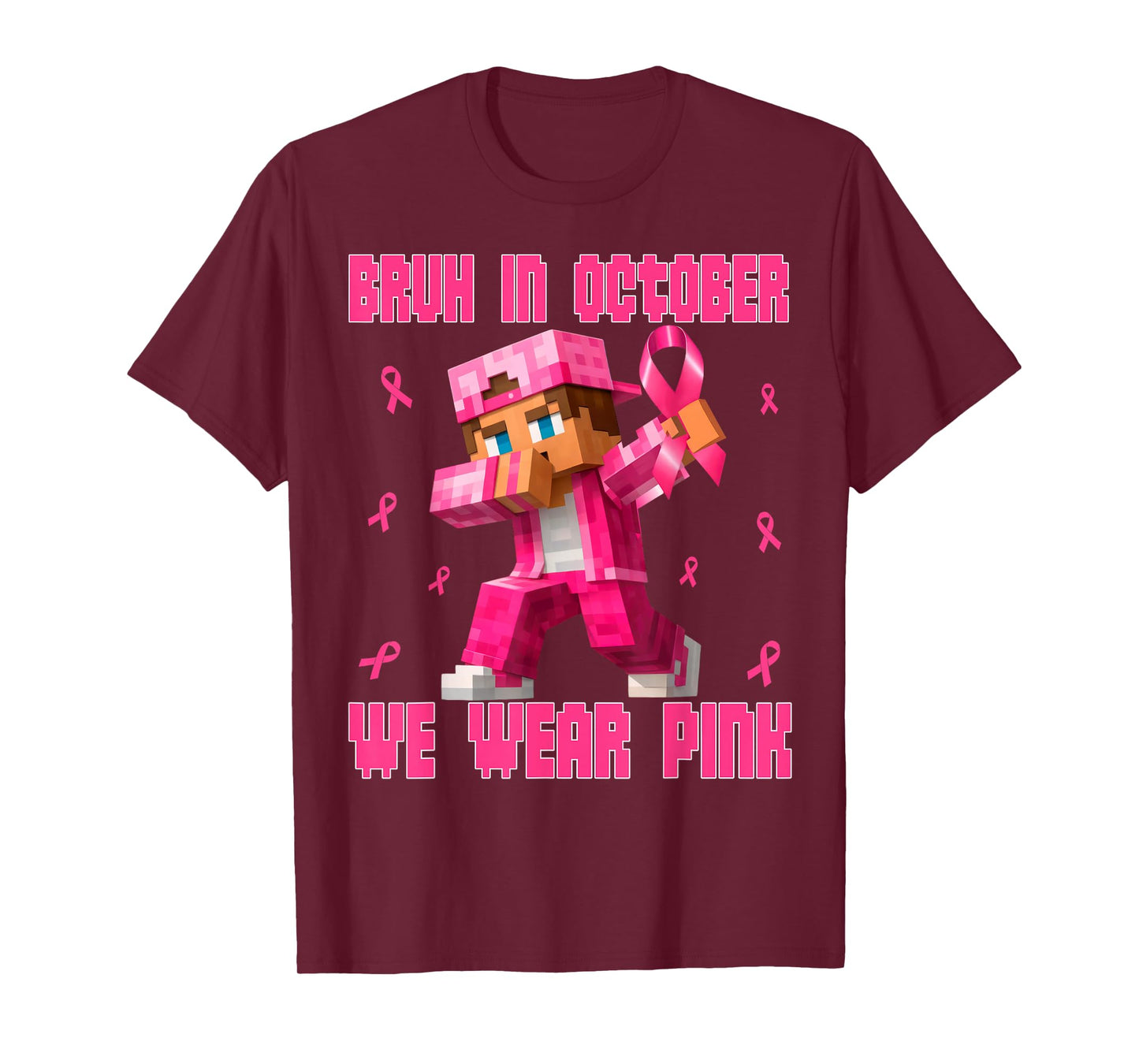 Breast Cancer Shirt Kids Boys Bruh in October We Wear Pink T-Shirt