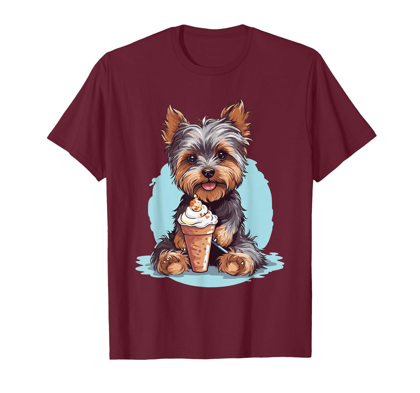 Yorkie Dog Anime Eating Ice Cream Summer Cute T-Shirt