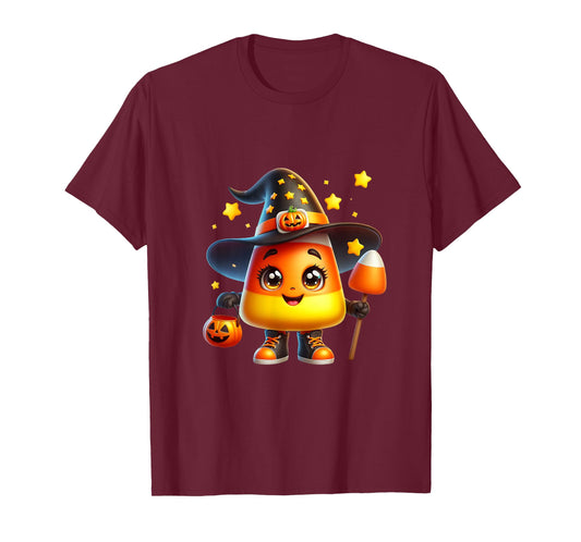 Cute Candy Corn Witch Halloween Costume Autumn Magic Stars T-Shirt