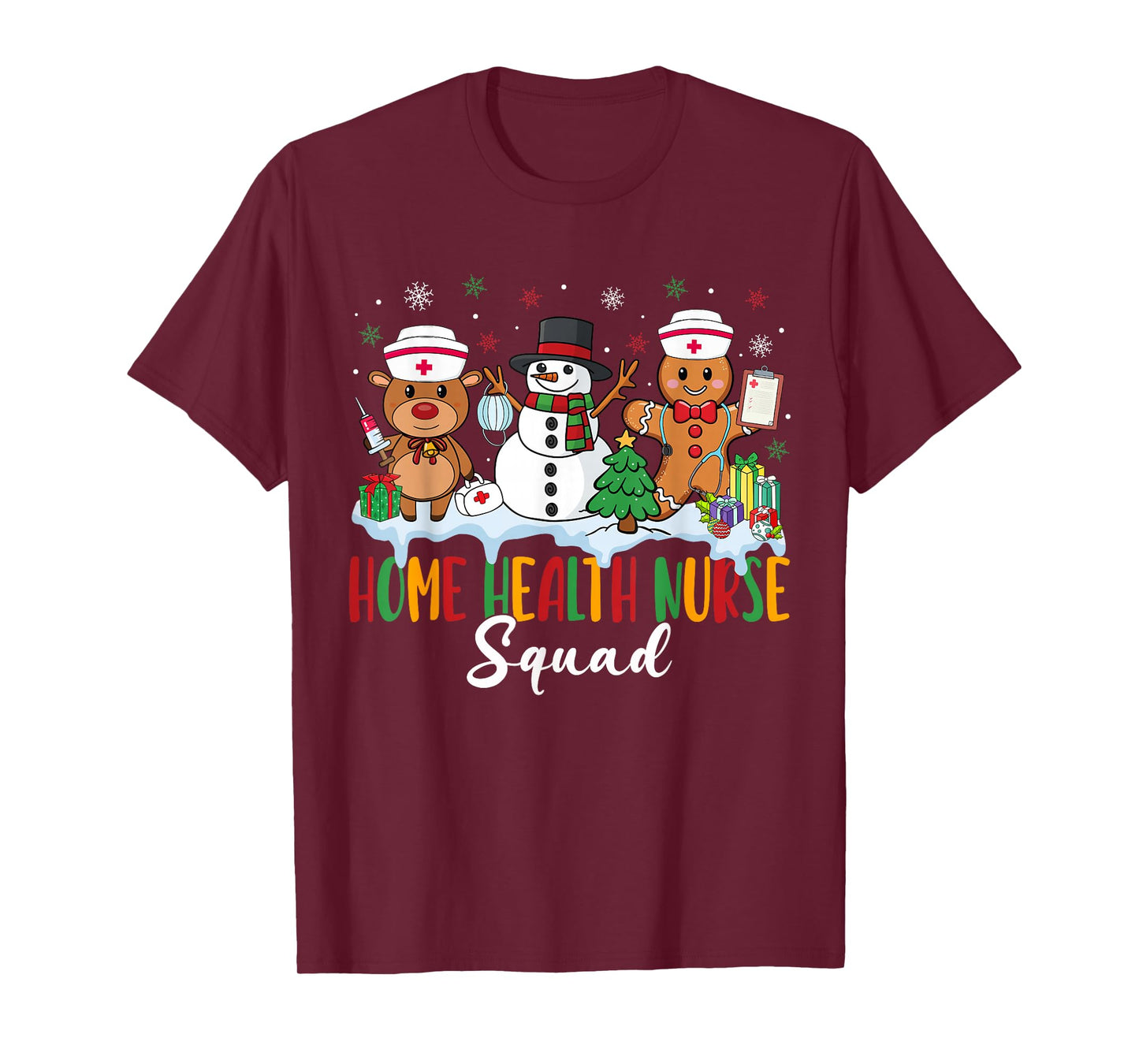 Home Health Nurse Squad Reindeer Gingerbread Christmas T-Shirt