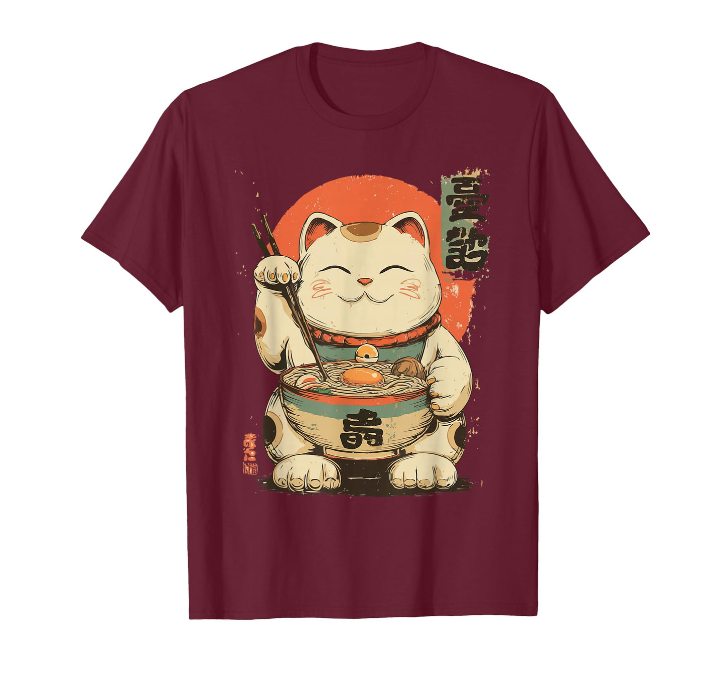 Lucky Cat Eating Ramen – Cute Japanese Kawaii Design T-Shirt