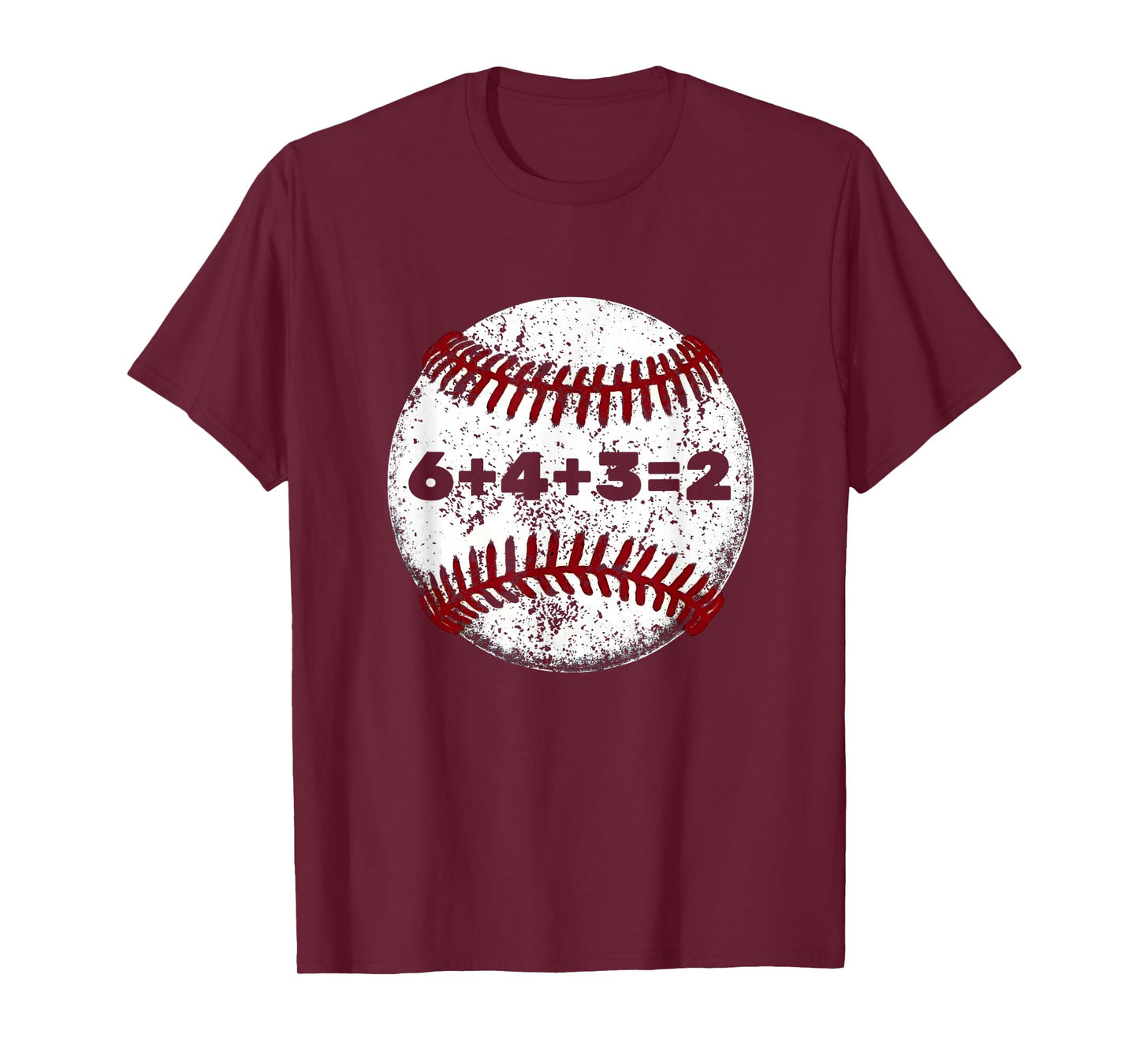 White Baseball red Stitches Sport Graphic Funny 6+4+3=2 T-Shirt