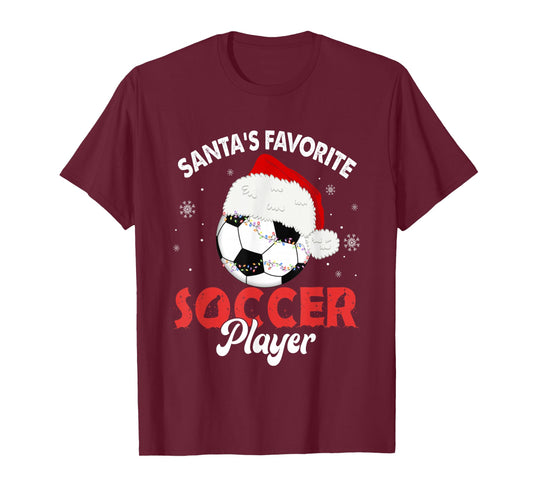 Santa's Favorite Soccer Player Christmas Pajamas Men Boys T-Shirt