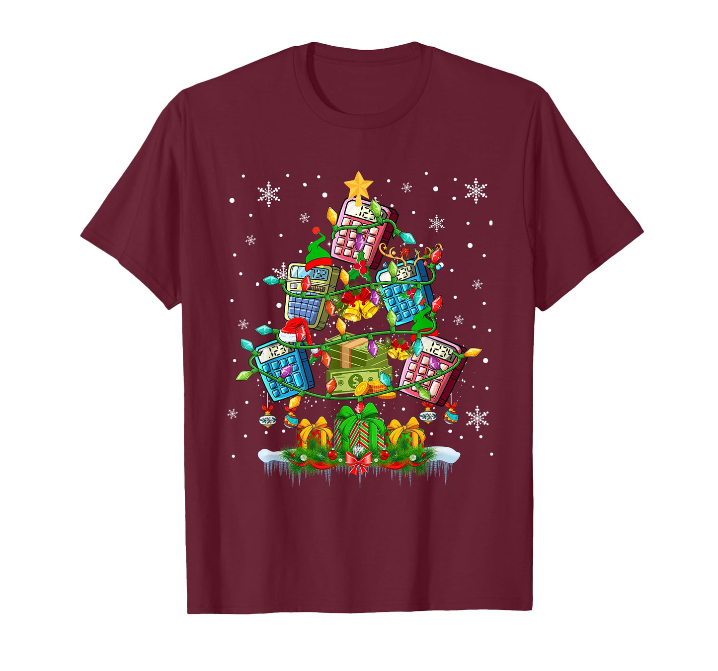 X-mas Tree Santa Reindeer Elf Calculators Accountant Lover T-Shirt