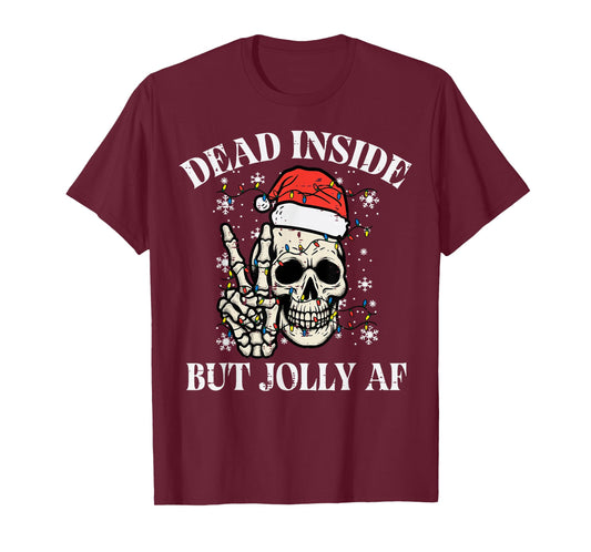 Christmas Skull Peace Dead Inside But Jolly Xmas Men Women T-Shirt