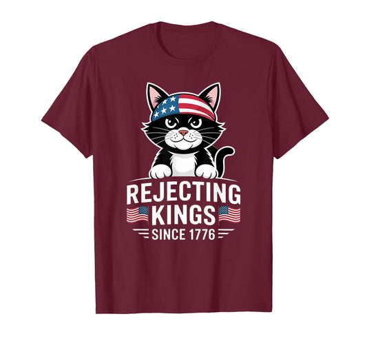 Rejecting Kings Since 1776 Patriotic USA Black Cat T-Shirt