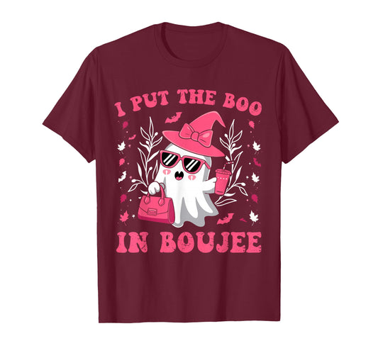 Boujee Boo JEE Spooky Ghost Pink Halloween Pumpkin T-Shirt