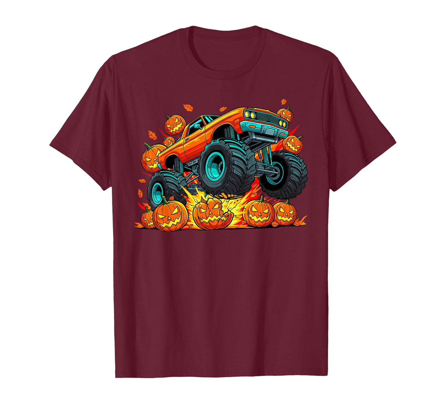 Monster Truck Halloween Jack O Lantern Pumpkin Boys Men T-Shirt