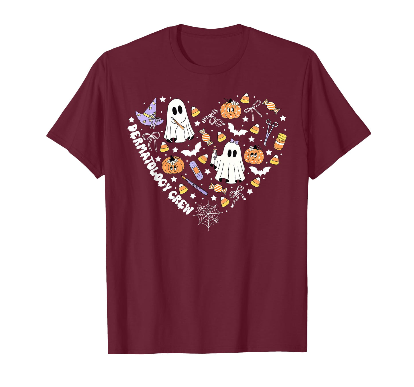 Halloween Dermatology Crew Ghost Pumpkin Heart Dermatologist T-Shirt