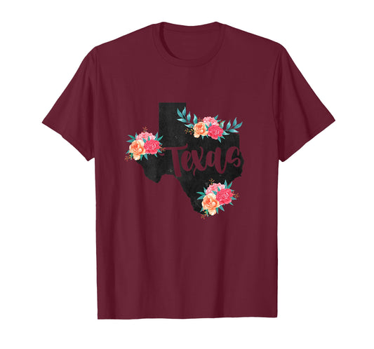 Vintage Texas Home State Map Pride Flowers Retro Rodeo T-Shirt