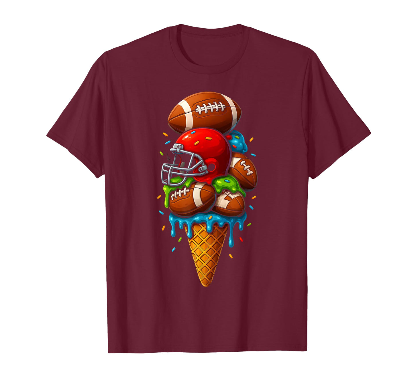 Football Ice Cream Drip Boys Football Stuff QB RB Sprinkles T-Shirt
