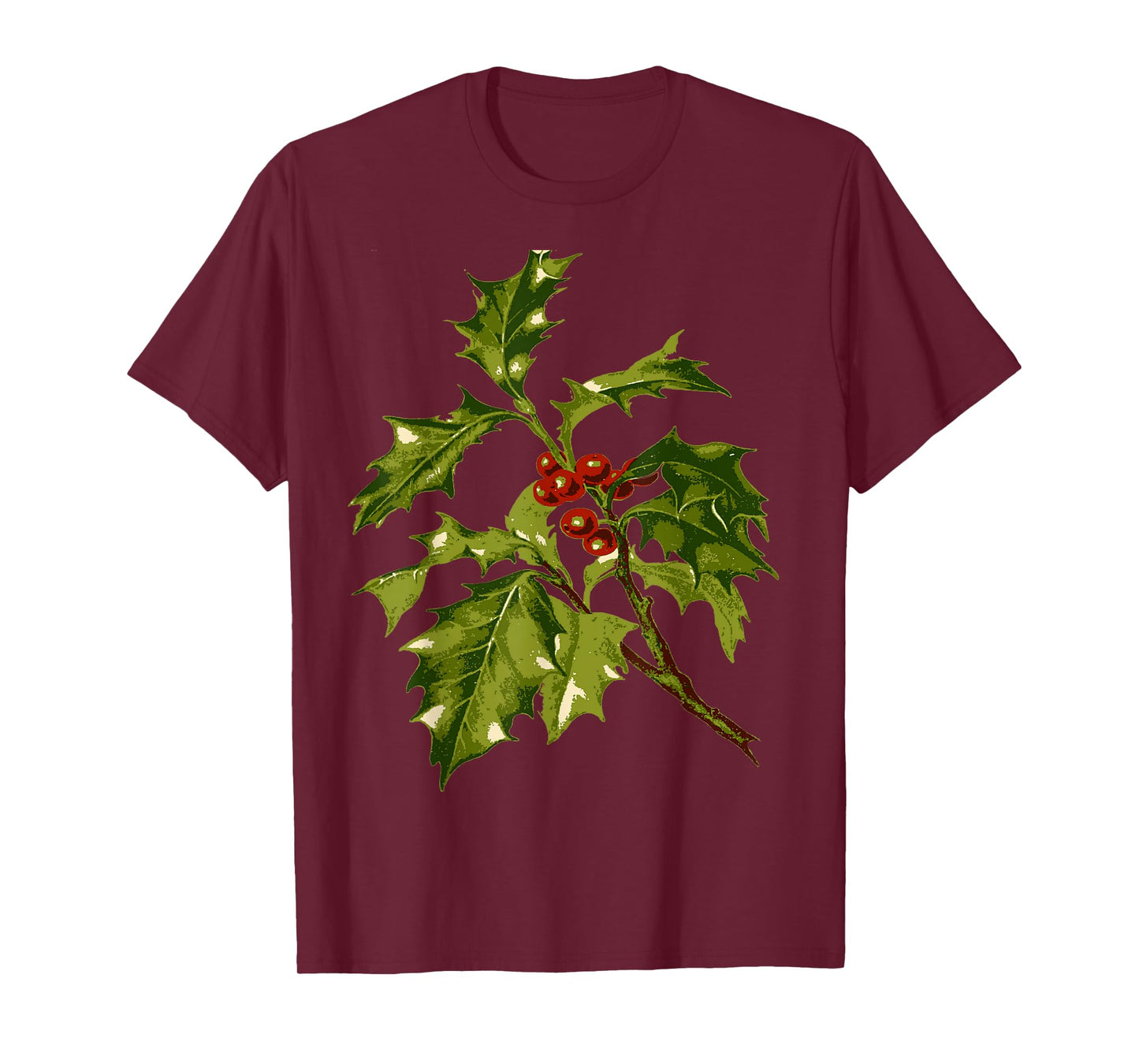 Holly Christmas Red Berry Botanical Art T-Shirt