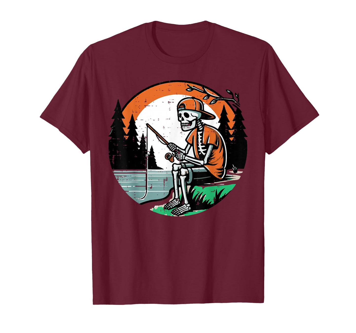 Halloween Skeleton Fishing Funny Costume Men Boys Kids Women T-Shirt