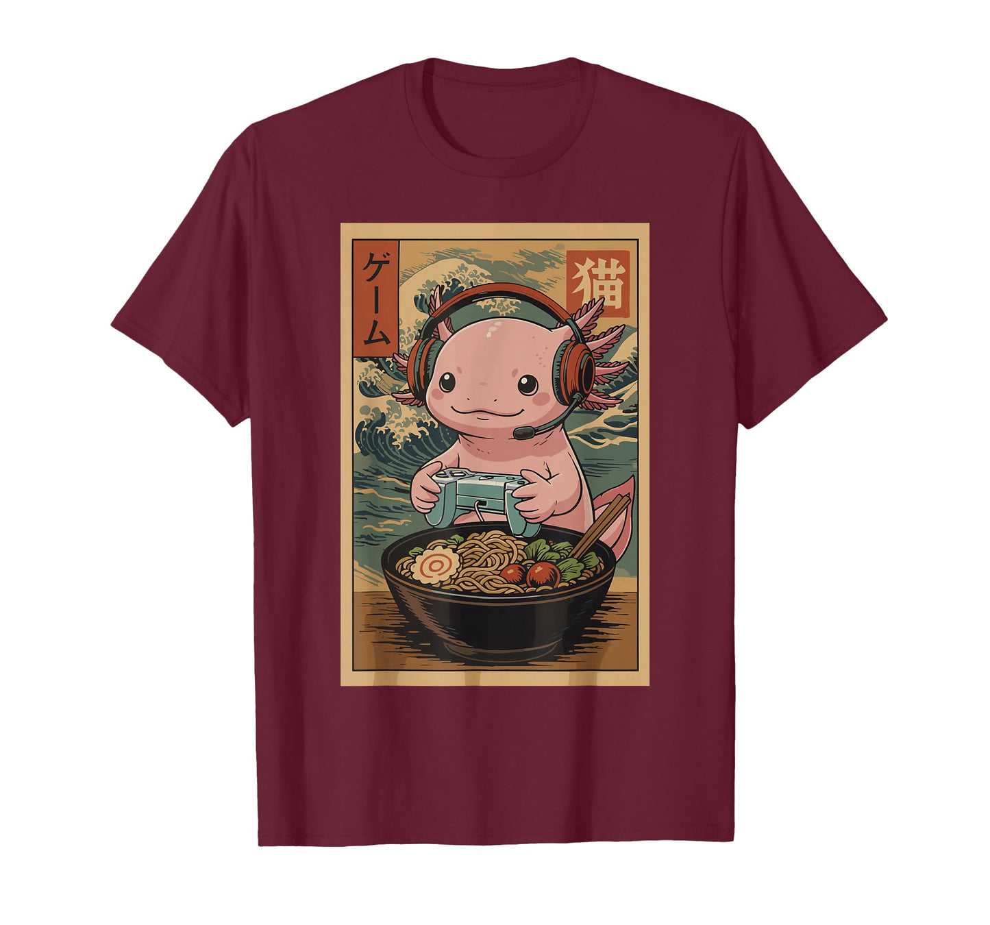 Kawaii Japanese Ramen Axolotl Retro Gaming Shirts for Men T-Shirt
