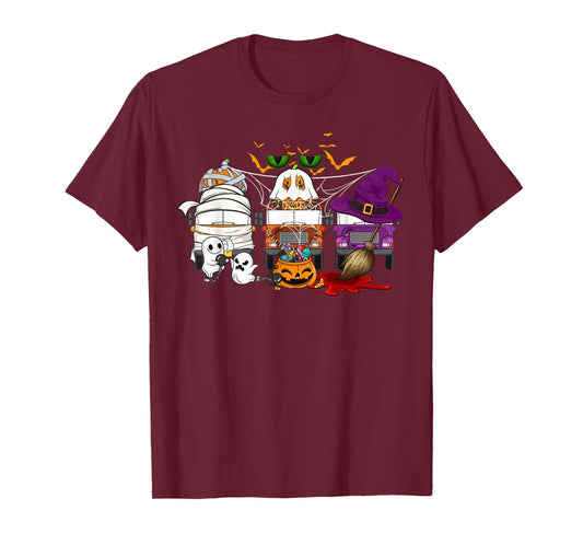 School Bus Halloween Costume Bus Driver Mummy Ghost Witch T-Shirt