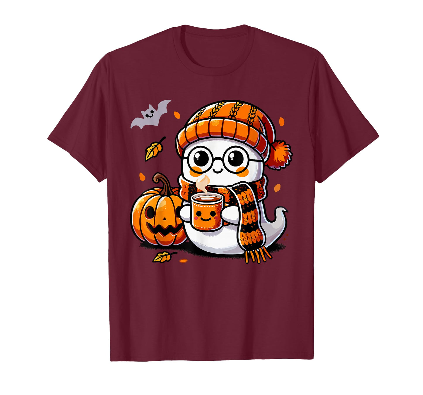 Ghost Drinking Coffee & Tea, Cute Halloween Kawaii For Women T-Shirt