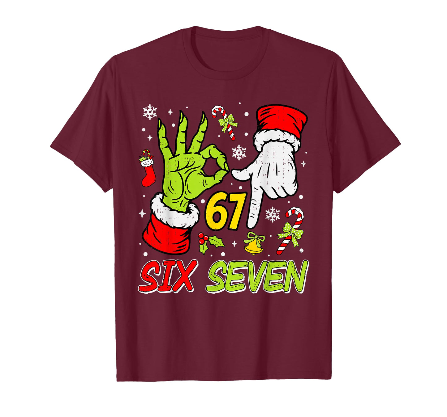 Christmas Six Seven 67 Funny Meme 6 7 Xmas Holiday Slang T-Shirt