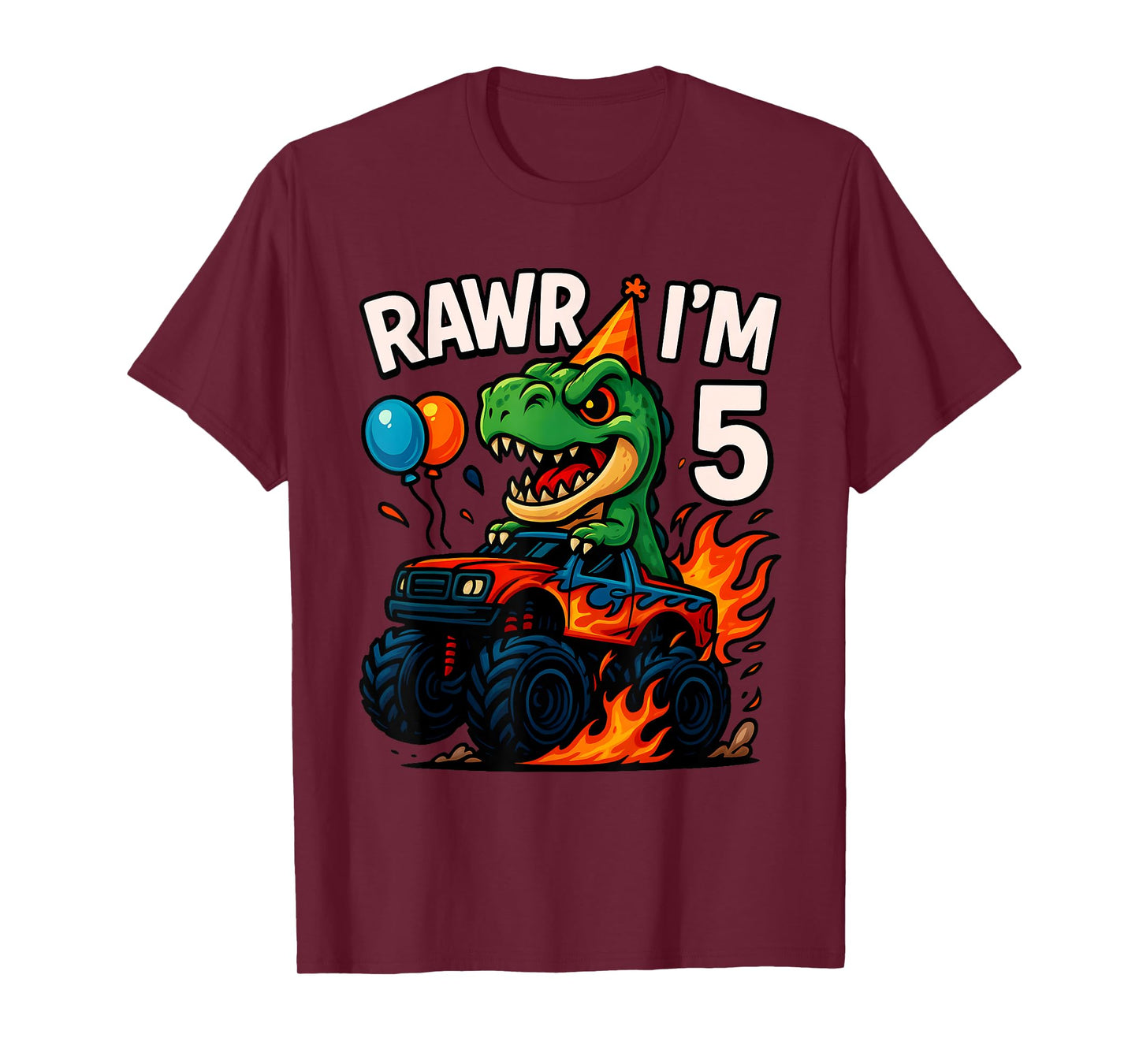 Rawr I'm 5 Fifth Birthday Party T Rex Monster Truck Boys Kid T-Shirt