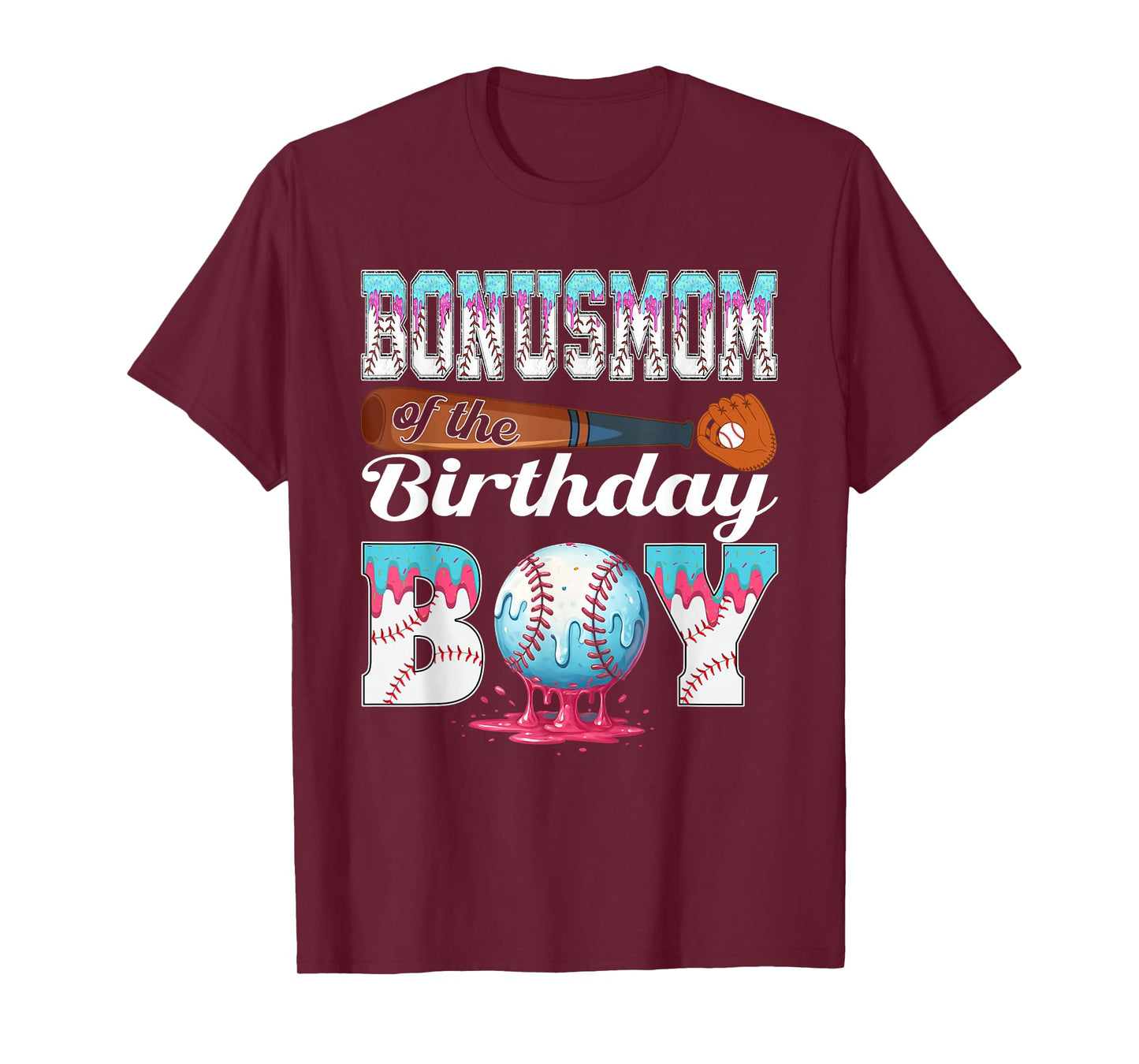 Baseball Ice Cream Drip Bonus Mom of The Birthday Boy T-Shirt