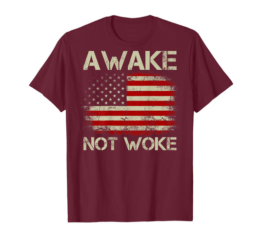 Vintage American Flag Awake Not Woke (on Back) T-Shirt
