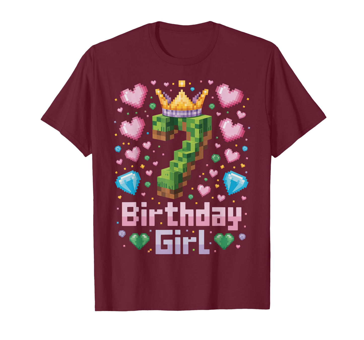 7th Birthday Girl Shirt Gaming Pixel Number Party 7 Year Old T-Shirt