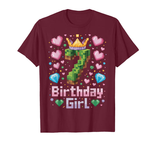 7th Birthday Girl Shirt Gaming Pixel Number Party 7 Year Old T-Shirt