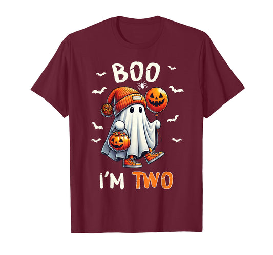 Boo I'm Two Ghost 2nd Birthday Halloween Boy Kids Groovy T-Shirt