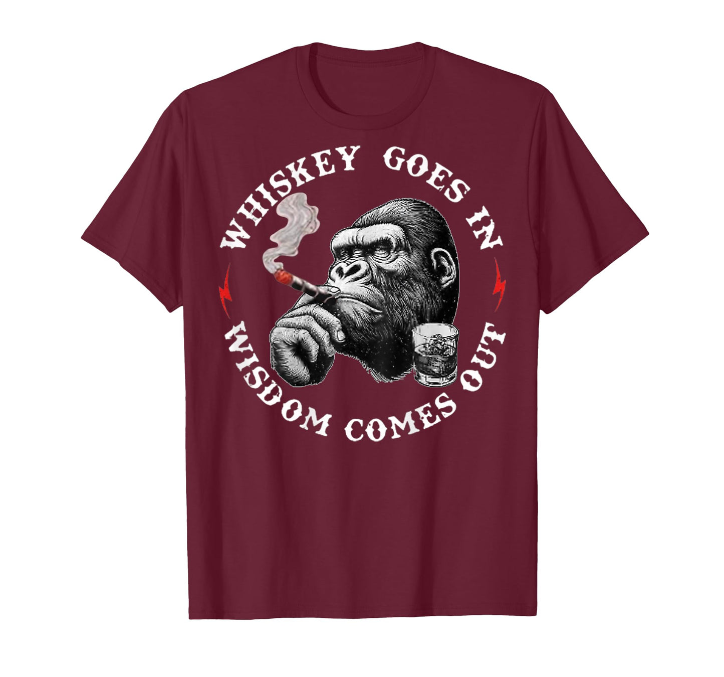 Whiskey Goes in Wisdom Comes Out Funny Monkey T-Shirt