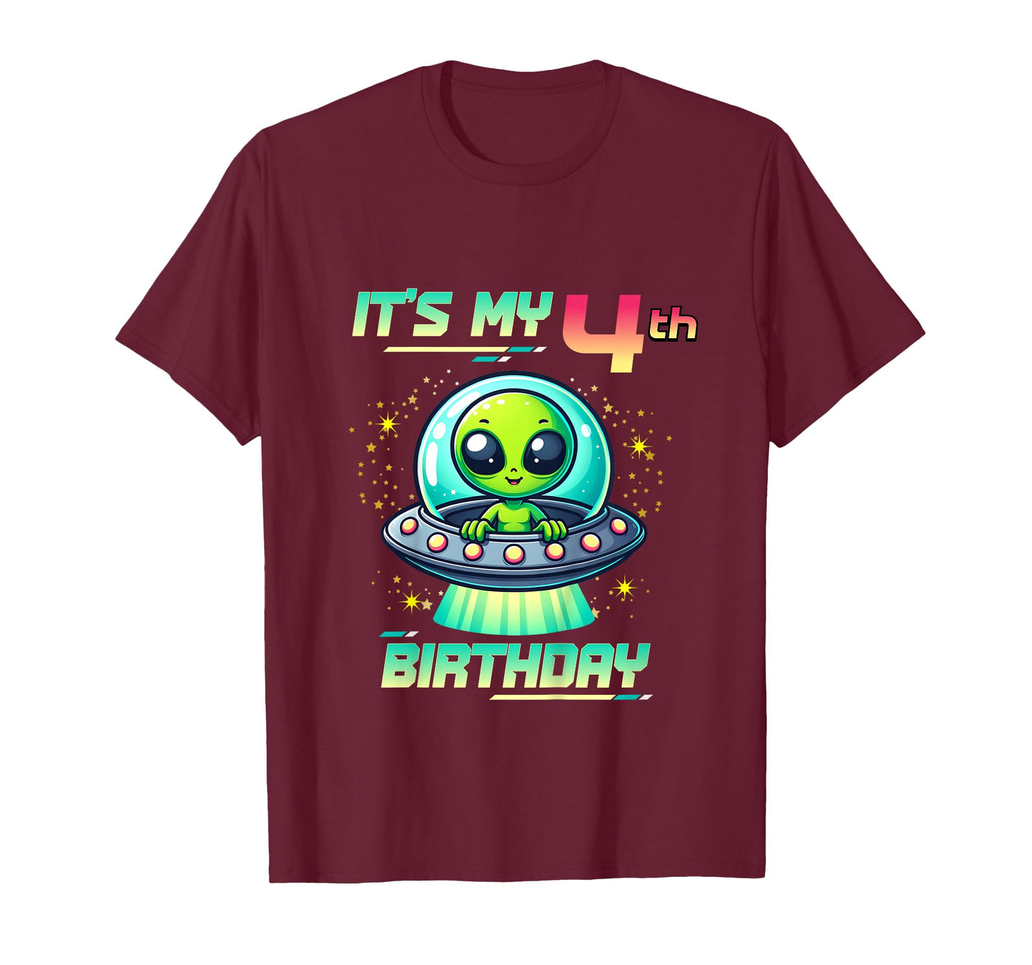 Kids It's My 4th Birthday Alien Theme UFO Space T-Shirt