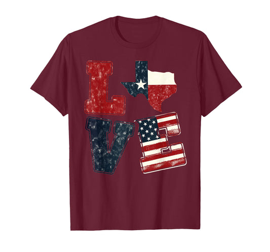 Distressed Retro TX 4th July American Flag I Love Texas Flag T-Shirt