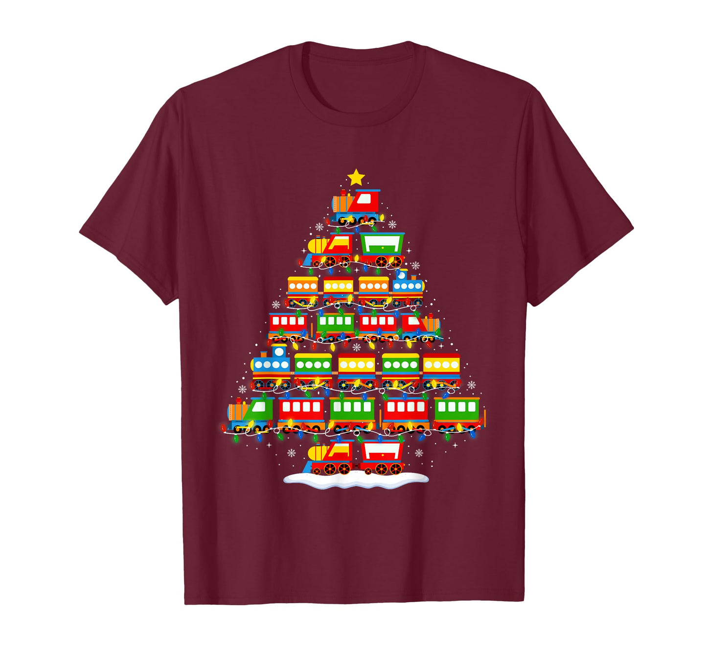 Train Christmas Tree Lights Boys Kids Funny Xmas Pajamas T-Shirt