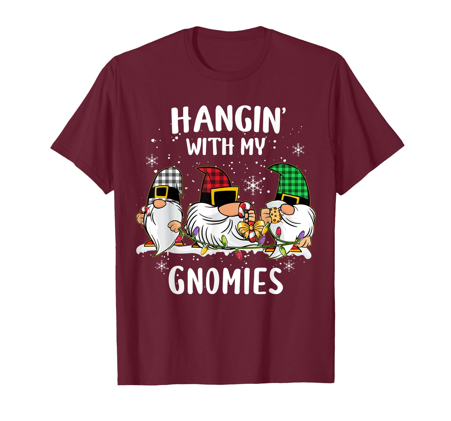 Hangin' With My Gnomies Three Gnomes Christmas Buffalo Plaid T-Shirt