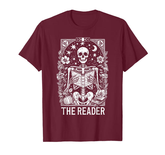 The Reader Skeleton Books Lover Teacher Happy Halloween T-Shirt