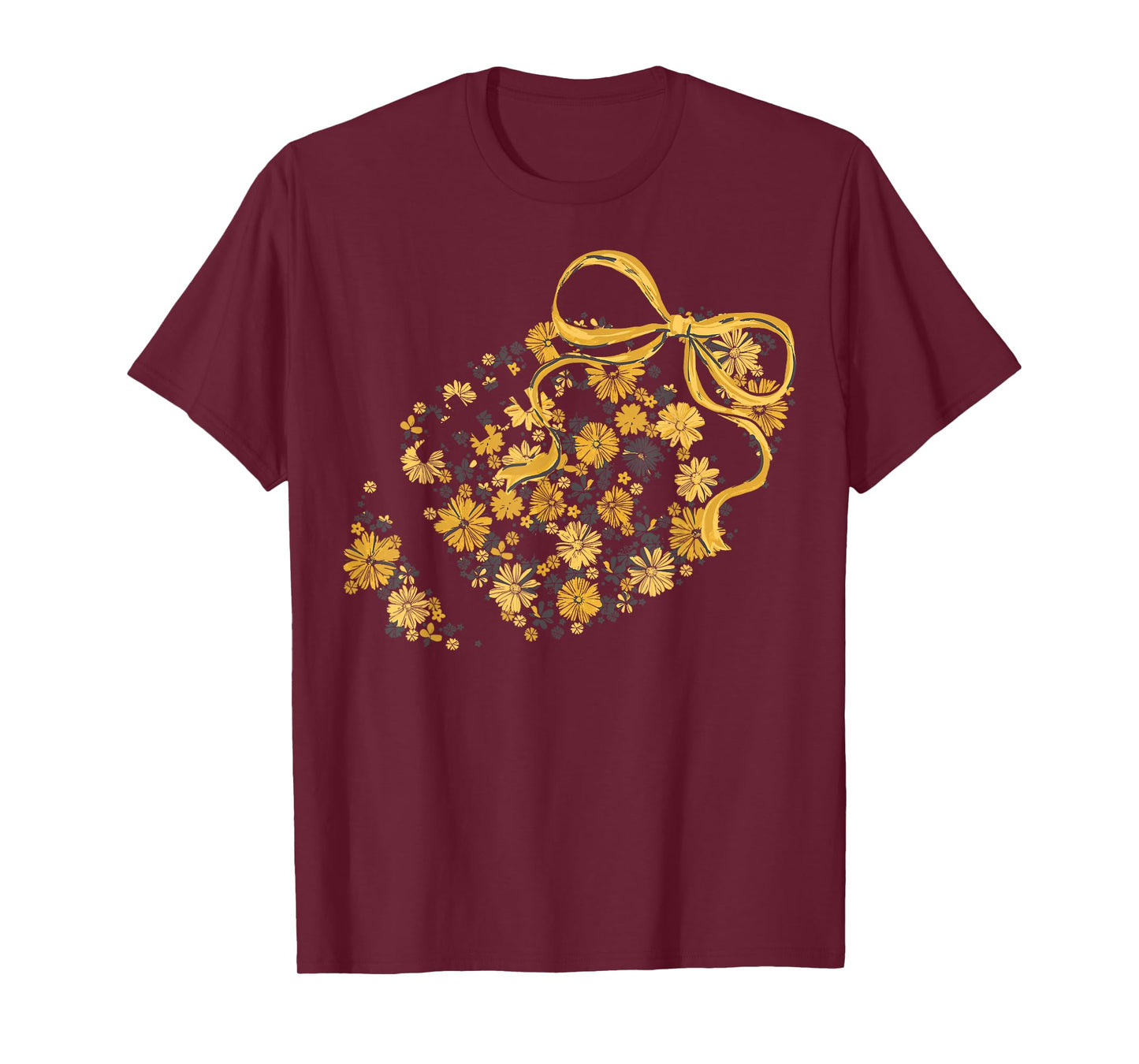 Floral Football Game Day Coquette Team Spirit Gold & Black T-Shirt