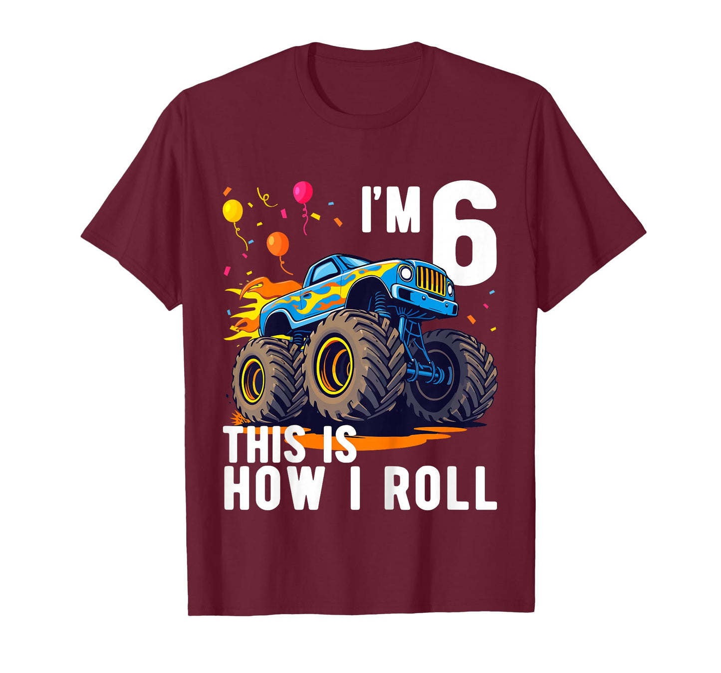Kids Birthday Monster Truck 6 Year Old Boy 6th Birthday Party T-Shirt
