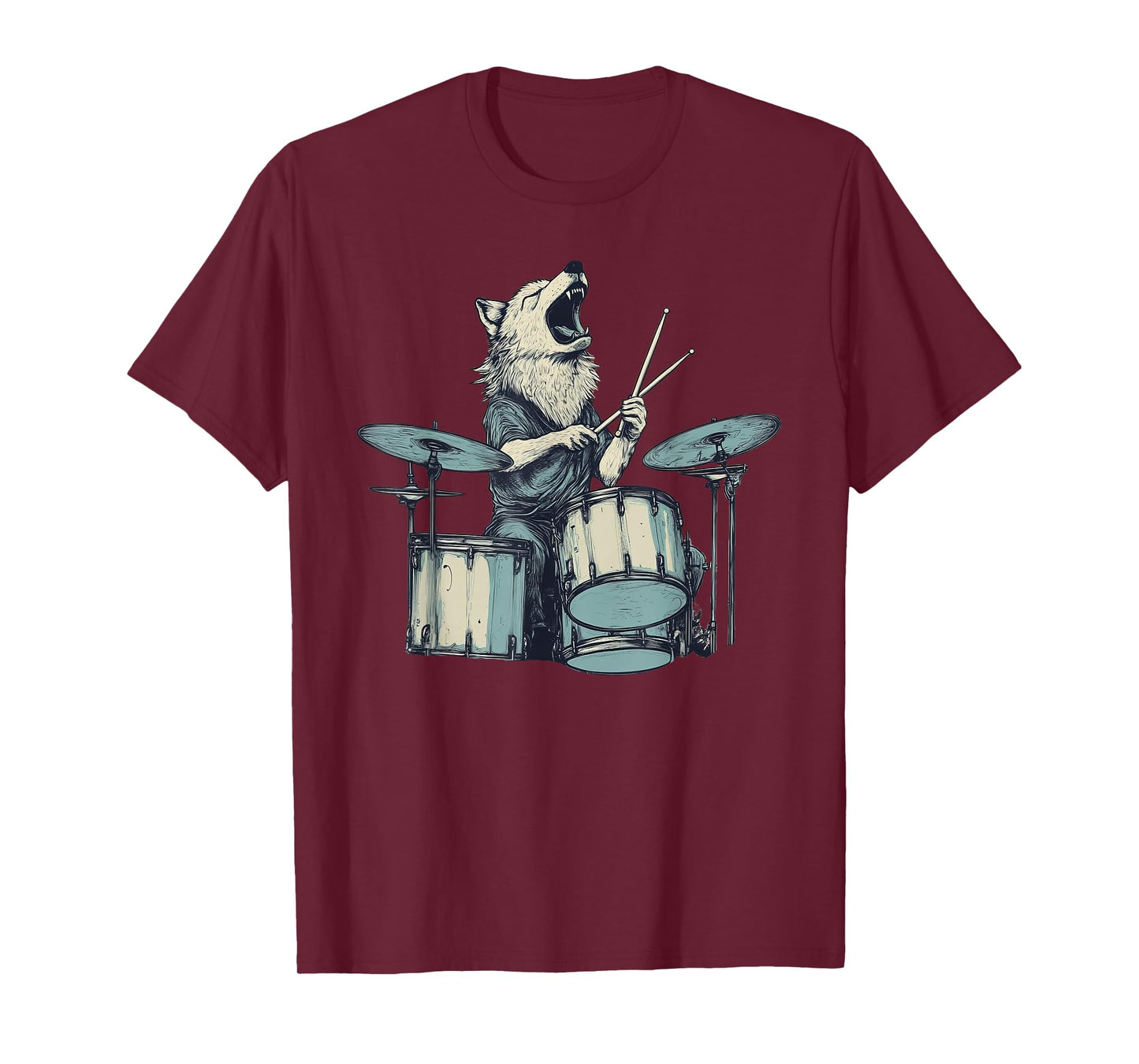 Cute Wolf Playing Drums Wolves Drummer Music T-Shirt