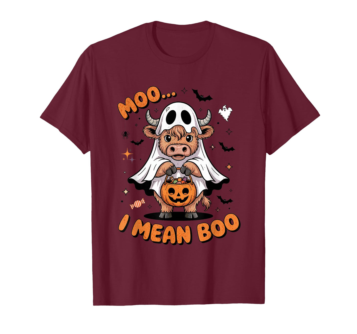 Moo I Mean Boo Ghost Highland Cow Lovers Cute Halloween Men T-Shirt