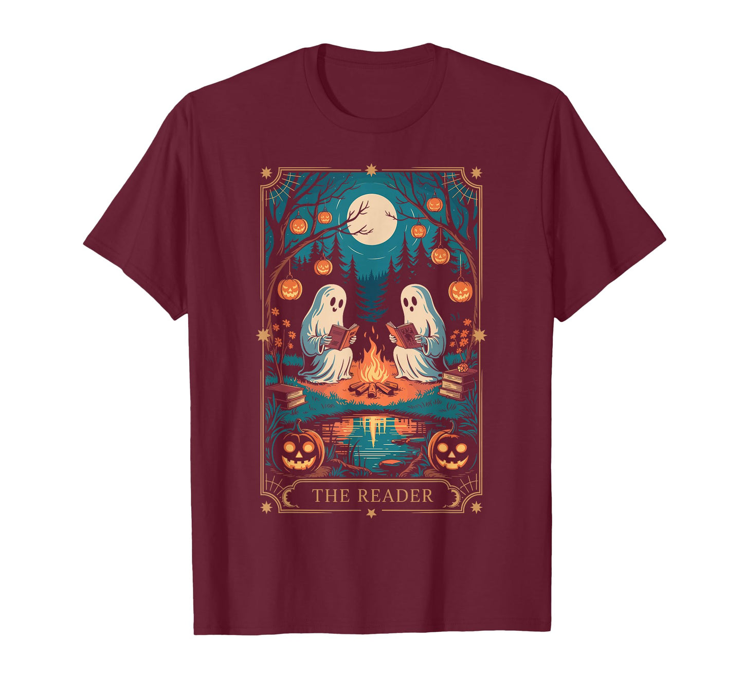 The Reader Bookish Cute Spooky Ghost Reading Book Tarot Card T-Shirt