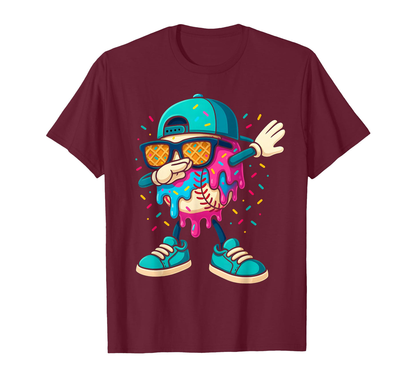 Baseball Drip Ice Cream Boys Dabbing Youth Baseball Sprinkle T-Shirt