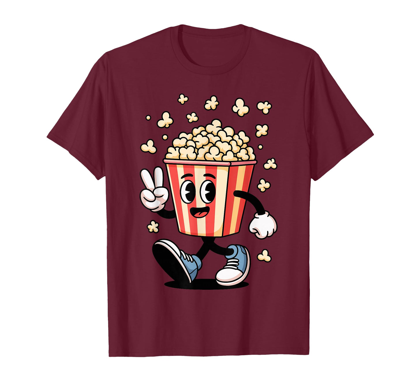 Funny Cartoon Popcorn Bucket Snack Movie Lover Design T-Shirt