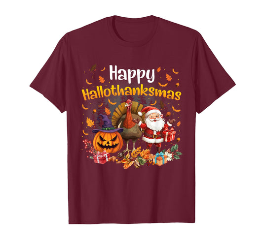 Happy HalloThanksMas Shirt Funny Halloween Thanksgiving Xmas T-Shirt