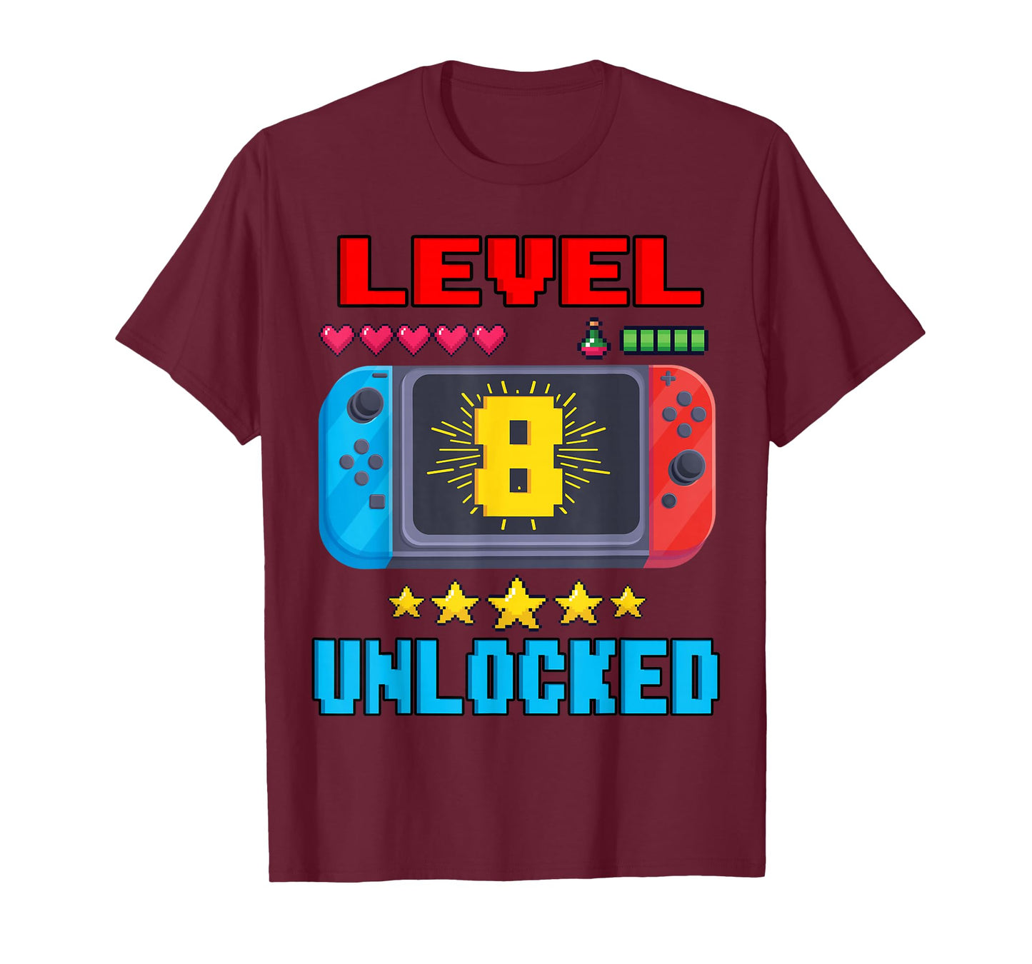 8th Birthday Boy Level 8 Unlocked Video Gamer Birthday T-Shirt