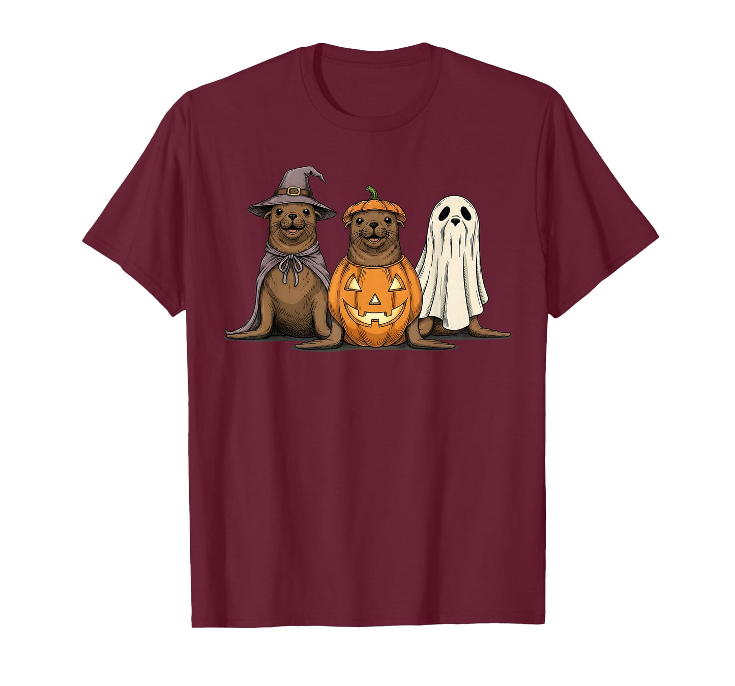 Spooky Sea Lion Lover Pumpkin Halloween Ghost T-Shirt