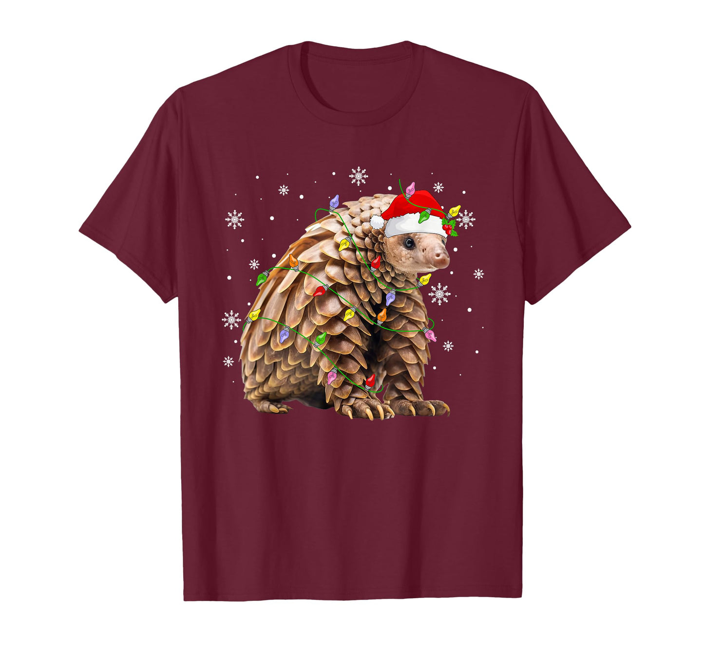 Pangolin Christmas Lights Funny Santa Hat Animal Lover Xmas T-Shirt