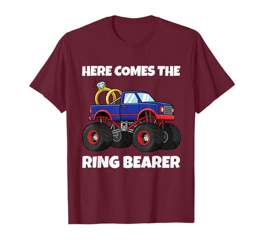 Here Comes the Rings Bearer Funny Monster Truck Wedding T-Shirt