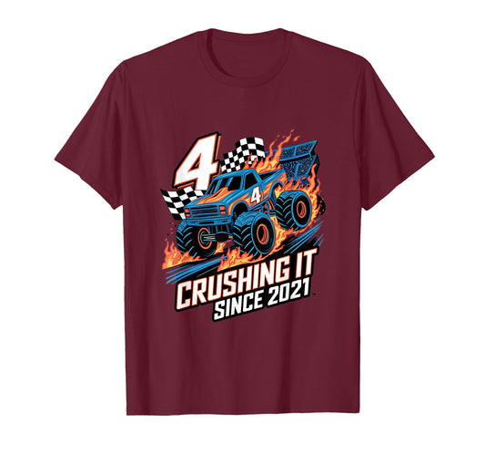 Crushing It Since 2021 4th Birthday Kids Monster Truck T-Shirt