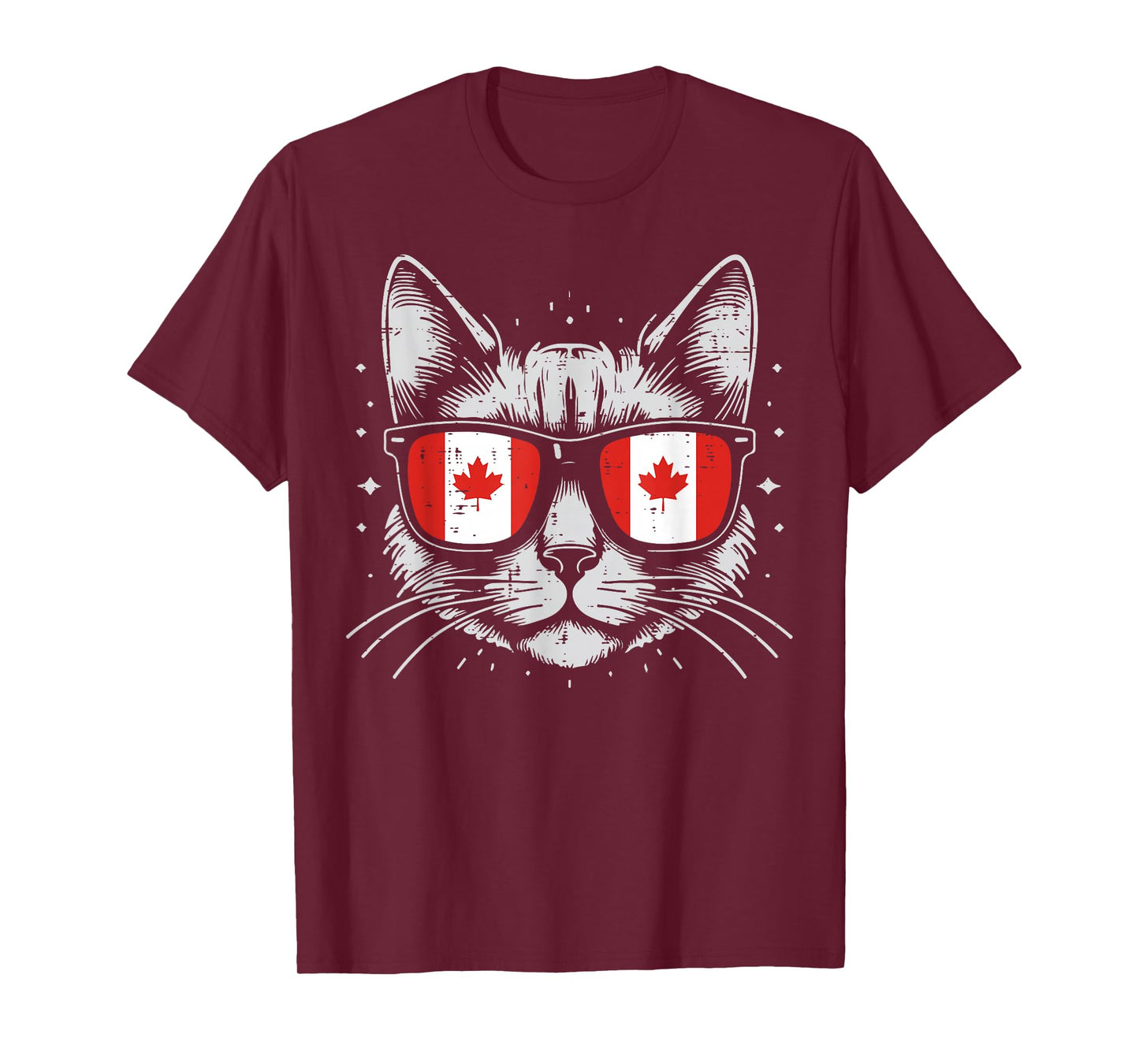 Cat Face Canada Flag Sunglasses Patriot Women Girls Kids Men T-Shirt