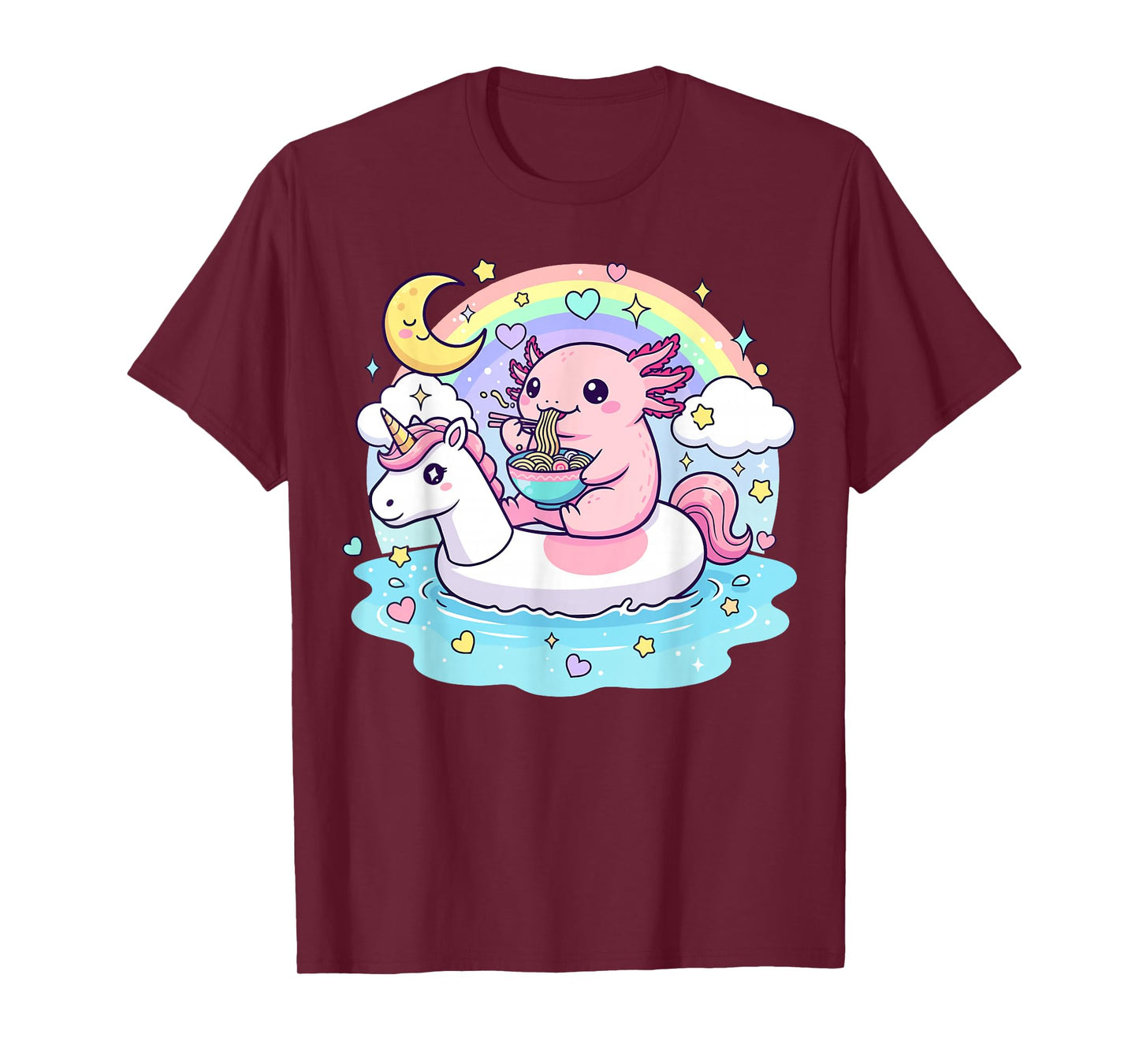 Axolotl Eating Ramen on Unicorn T-Shirt